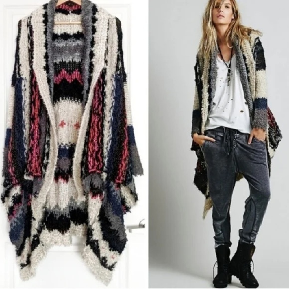 Rare Free People Sloppy Joe Retro Boho Cardigan Sweater Duster Size Small
